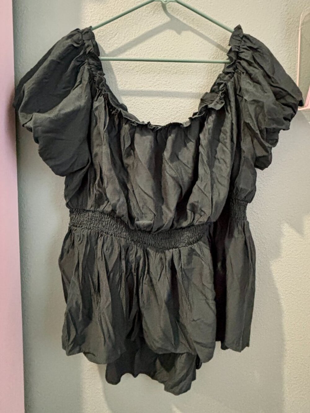 Scarlet Darkness Dark Green Renaissance Off-Shoulder Smocked Top 2XL